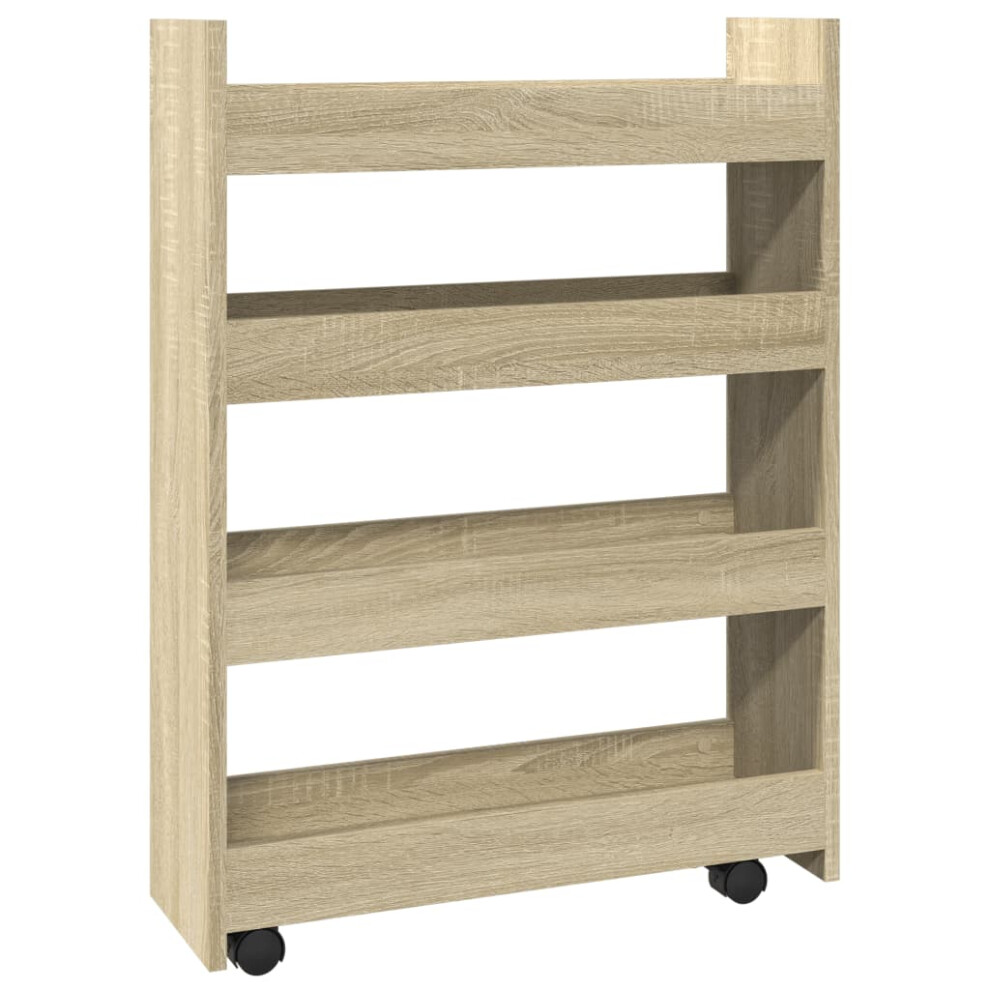 (sonoma oak) vidaXL Narrow Storage Trolley 4 Tier Rolling Cart Bookcase Engineered Wood