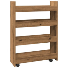 (artisian oak) vidaXL Narrow Storage Trolley 4 Tier Rolling Cart Bookcase Engineered Wood