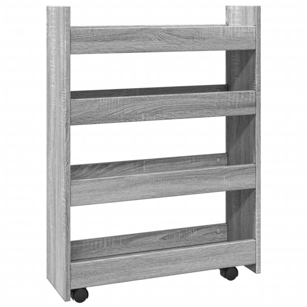 (grey sonoma) vidaXL Narrow Storage Trolley 4 Tier Rolling Cart Bookcase Engineered Wood