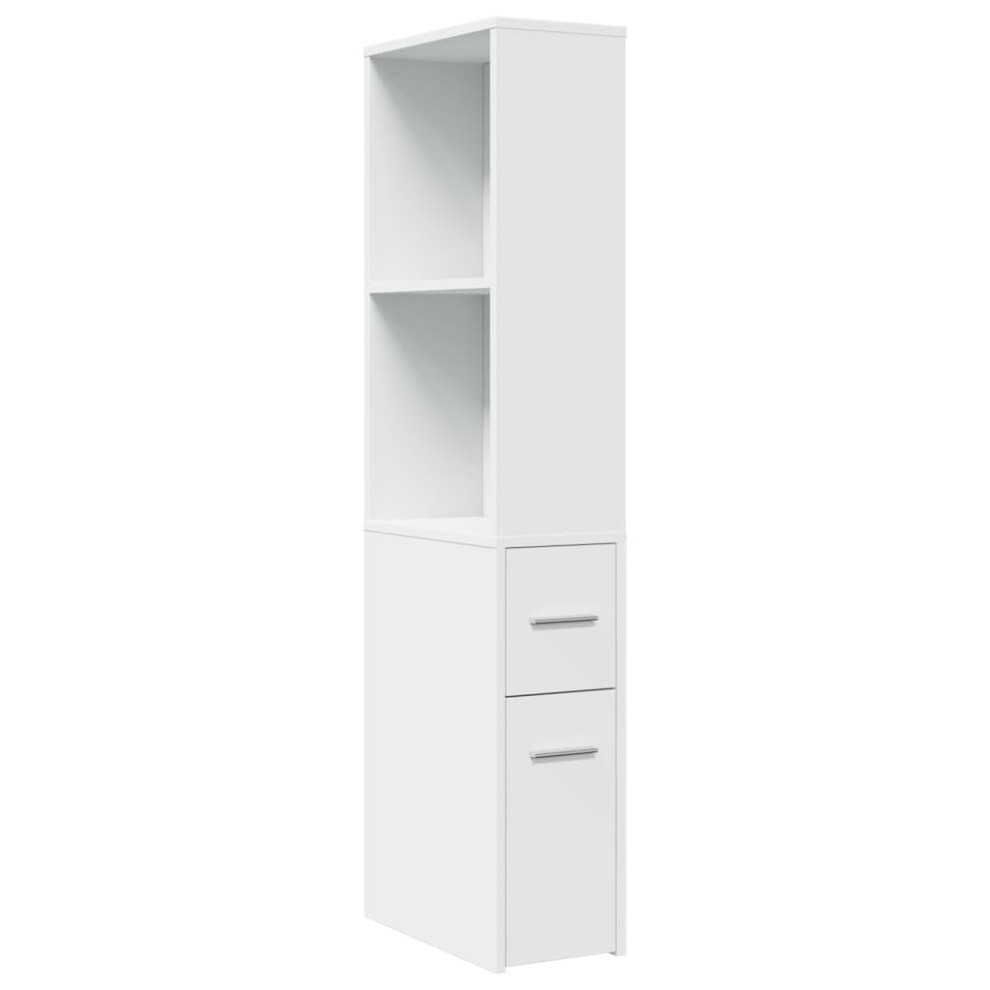 (white) vidaXL Narrow Bathroom Cupboard with Wheels Storage Cabinet Engineered Wood