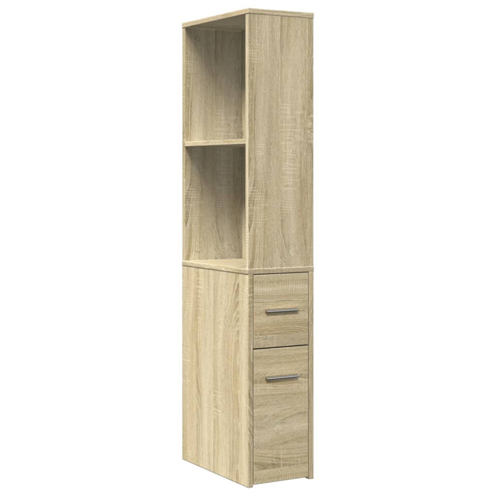 Vidaxl (Sonoma Oak) Narrow Bathroom Cupboard With Wheels Storage Cabinet Engineered Wood