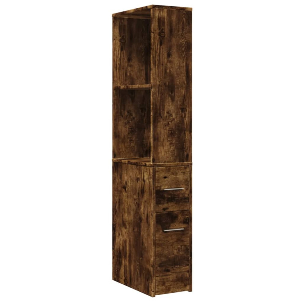 Vidaxl (Smoked Oak) Narrow Bathroom Cupboard With Wheels Storage Cabinet Engineered Wood Brown