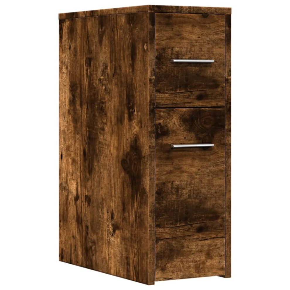 (smoked oak) vidaXL Narrow Bathroom Cupboard with Wheels Cabinet Engineered Wood