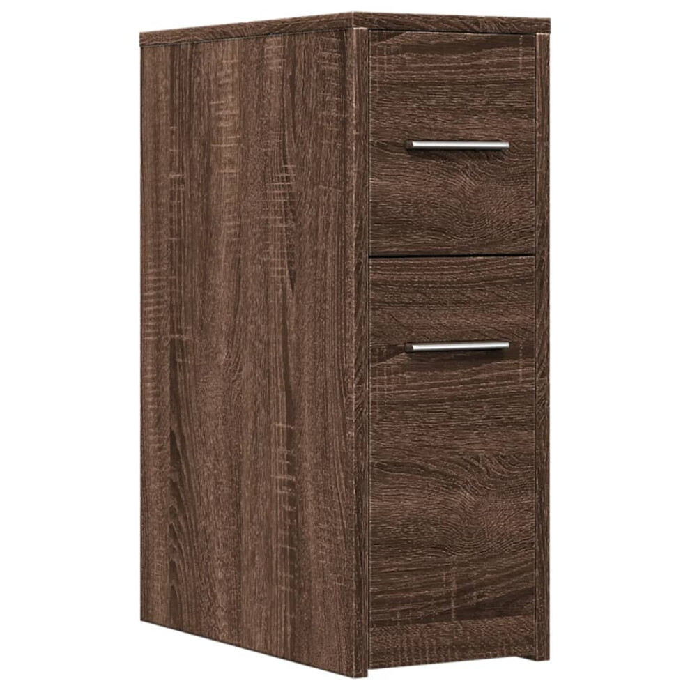 Vidaxl (Brown Oak) Narrow Bathroom Cupboard With Wheels Cabinet Engineered Wood