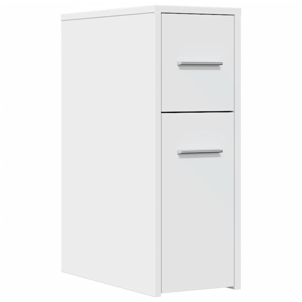 Vidaxl (White) Narrow Bathroom Cupboard With Wheels Cabinet Engineered Wood