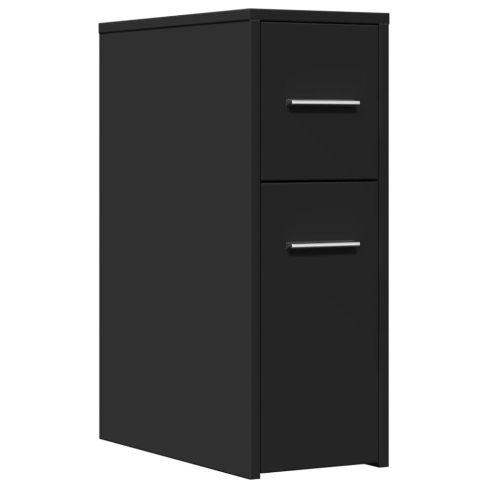 (black) vidaXL Narrow Bathroom Cupboard with Wheels Cabinet Engineered Wood