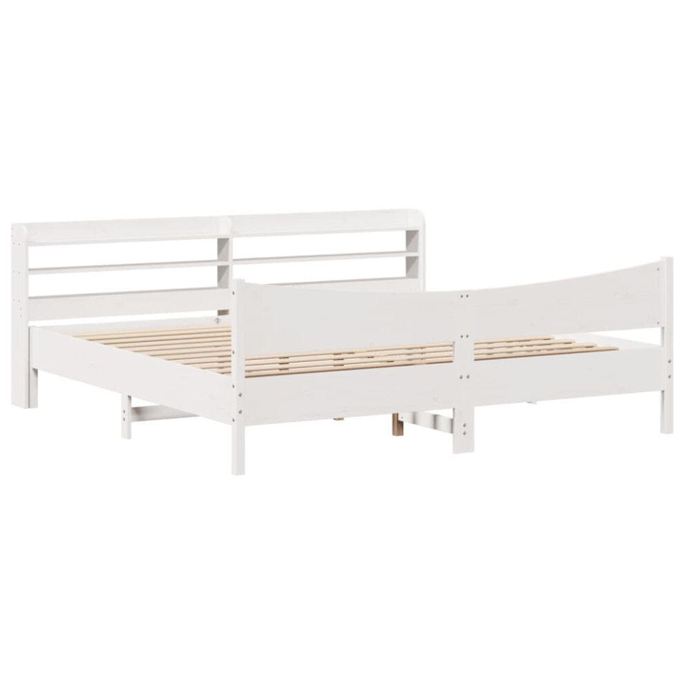 Vidaxl (White, 180 X 200 Cm) Bed Frame With Headboard Bed Base Solid Wood Pine