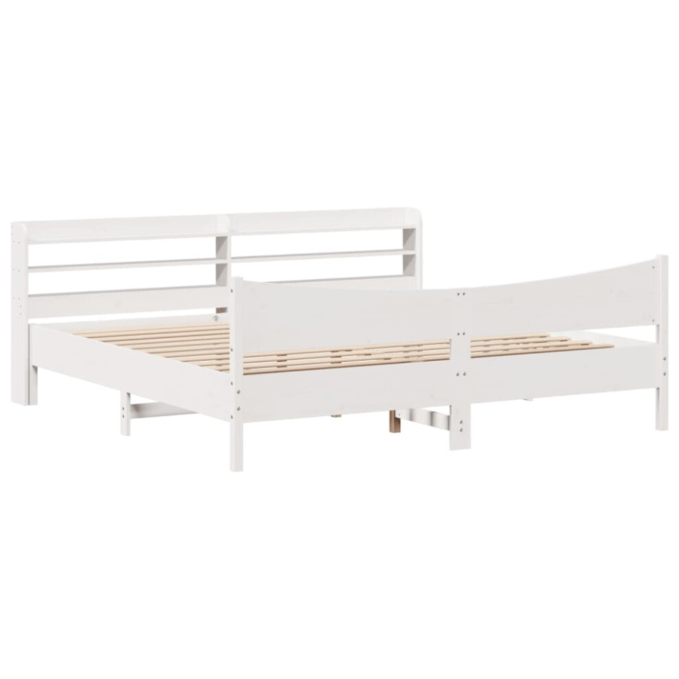 (white, 180 x 200 cm) vidaXL Bed Frame with Headboard Bed Base Solid Wood Pine