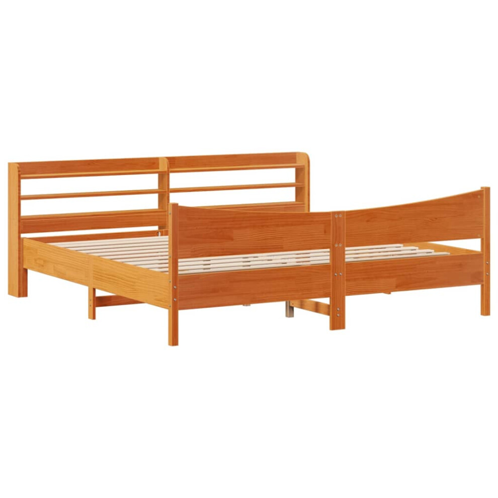 Vidaxl (Wax Brown, 200 X 200 Cm) Bed Frame With Headboard Bed Base Solid Wood Pine