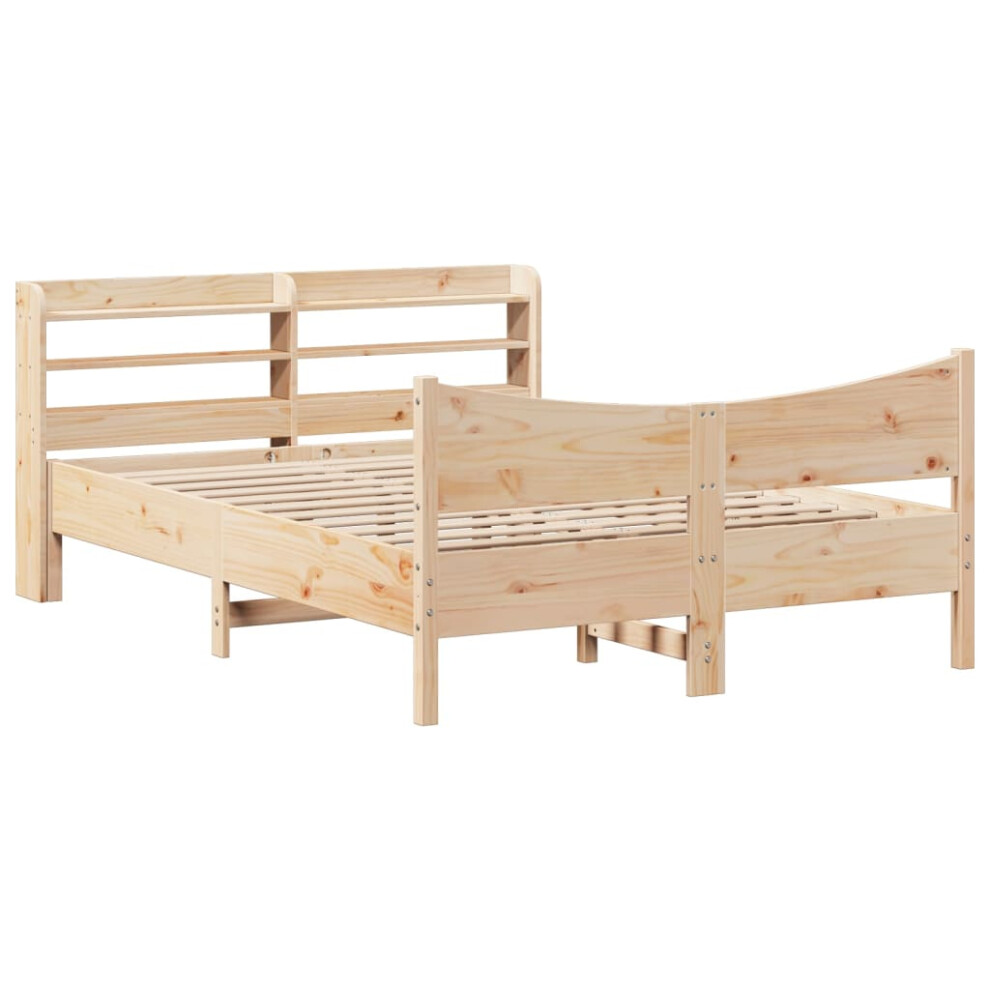 Vidaxl (Natural, 160 X 200 Cm) Bed Frame With Headboard Bed Base Solid Wood Pine