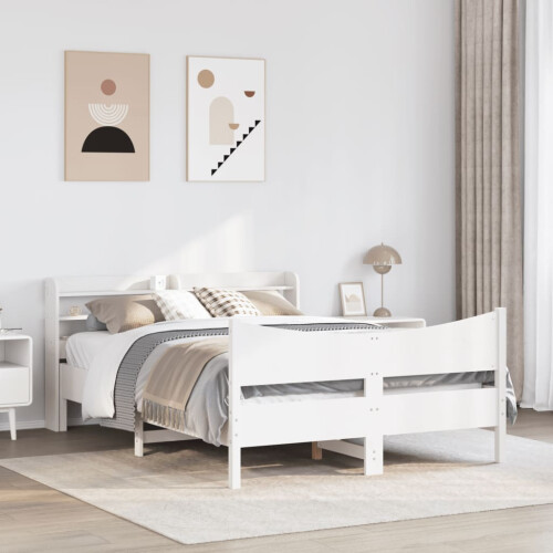 VidaXL (white, 150 x 200 cm) vidaXL Bed Frame with Headboard Bed Base Solid Wood Pine 2