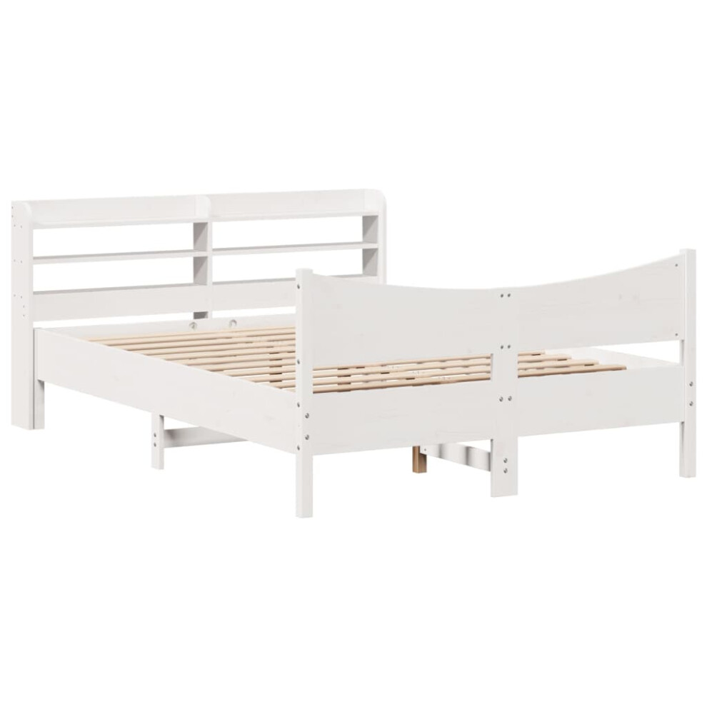 Vidaxl (White, 120 X 200 Cm) Bed Frame With Headboard Bed Base Solid Wood Pine