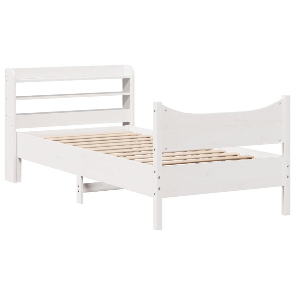 (white, 100 x 200 cm) vidaXL Bed Frame with Headboard Bed Base Solid Wood Pine