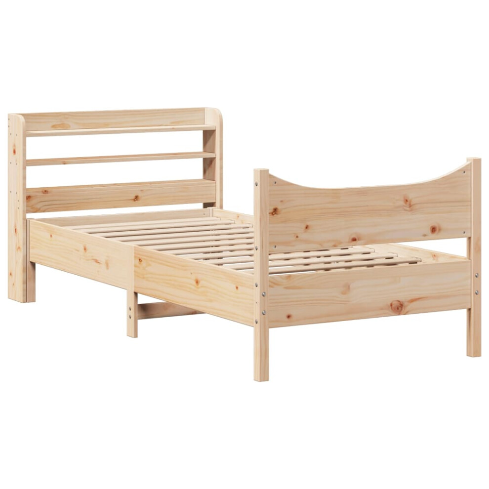 (natural, 90 x 200 cm) vidaXL Bed Frame with Headboard Bed Base Solid Wood Pine