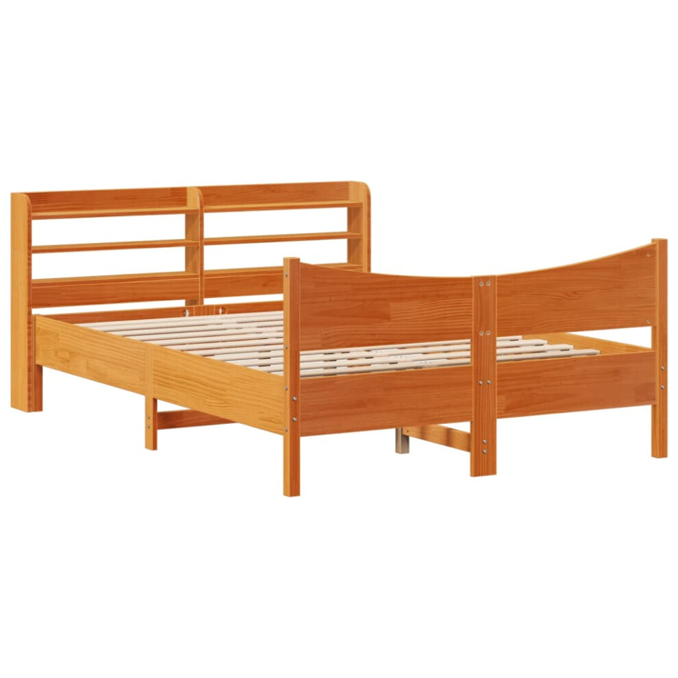 (wax brown, 135 x 190 cm) vidaXL Bed Frame with Headboard Bed Base Solid Wood Pine