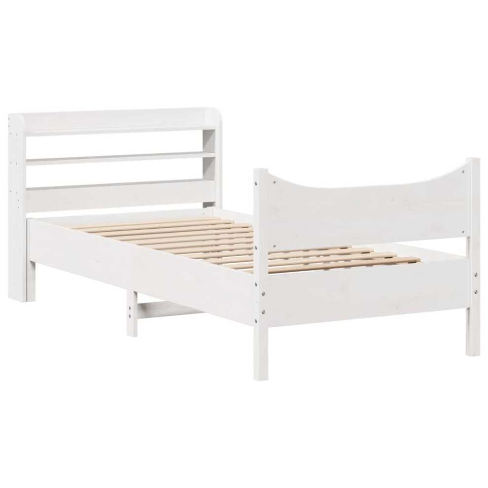 (white, 75 x 190 cm) vidaXL Bed Frame with Headboard Bed Base Solid Wood Pine