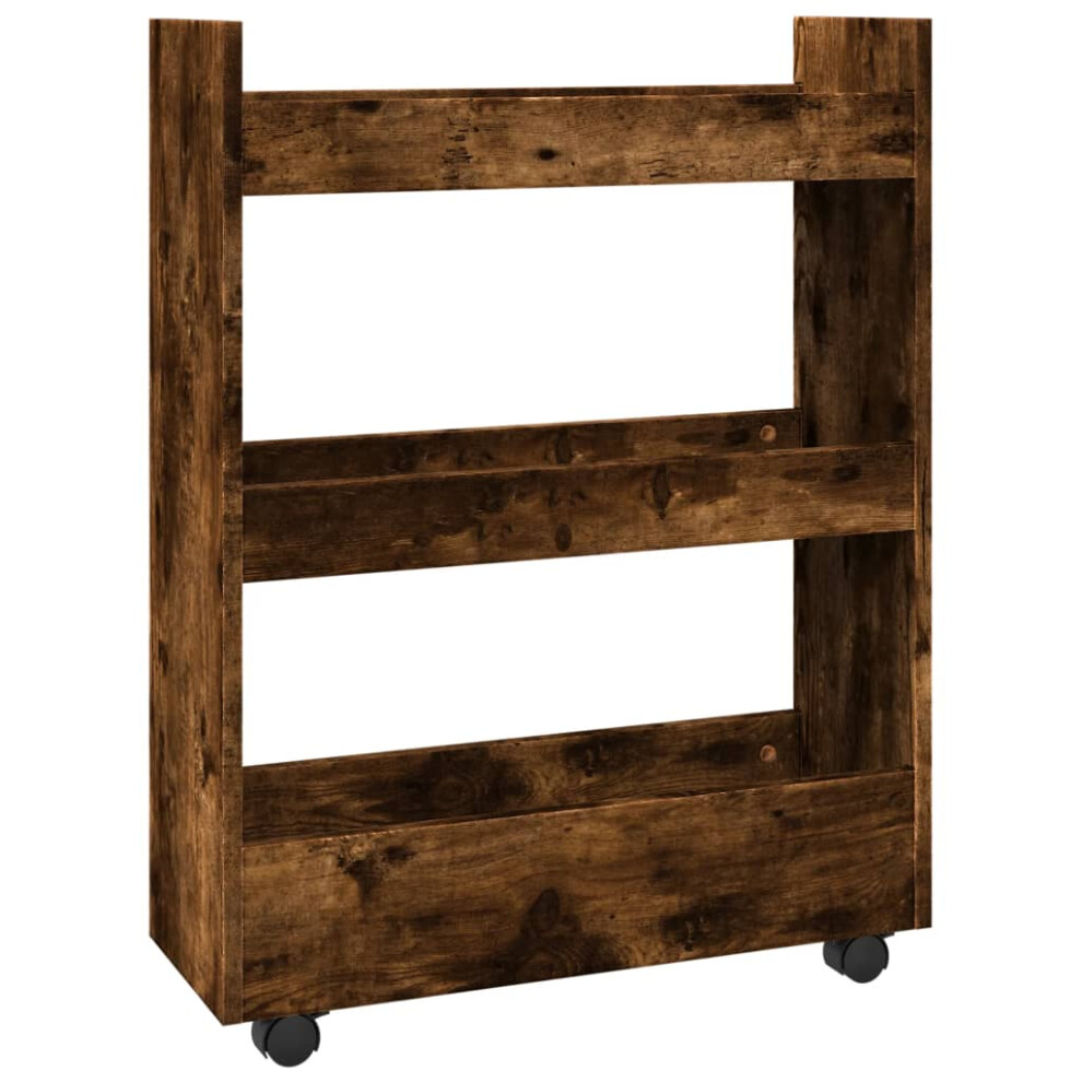 (smoked oak) vidaXL Narrow Storage Trolley 3 Tier Bookcase Rolling Cart Engineered Wood