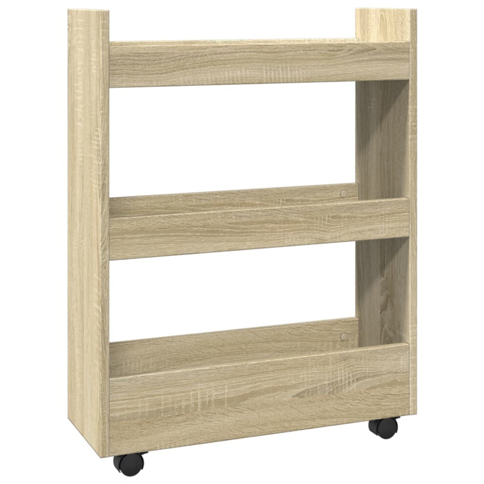 (sonoma oak) vidaXL Narrow Storage Trolley 3 Tier Bookcase Rolling Cart Engineered Wood