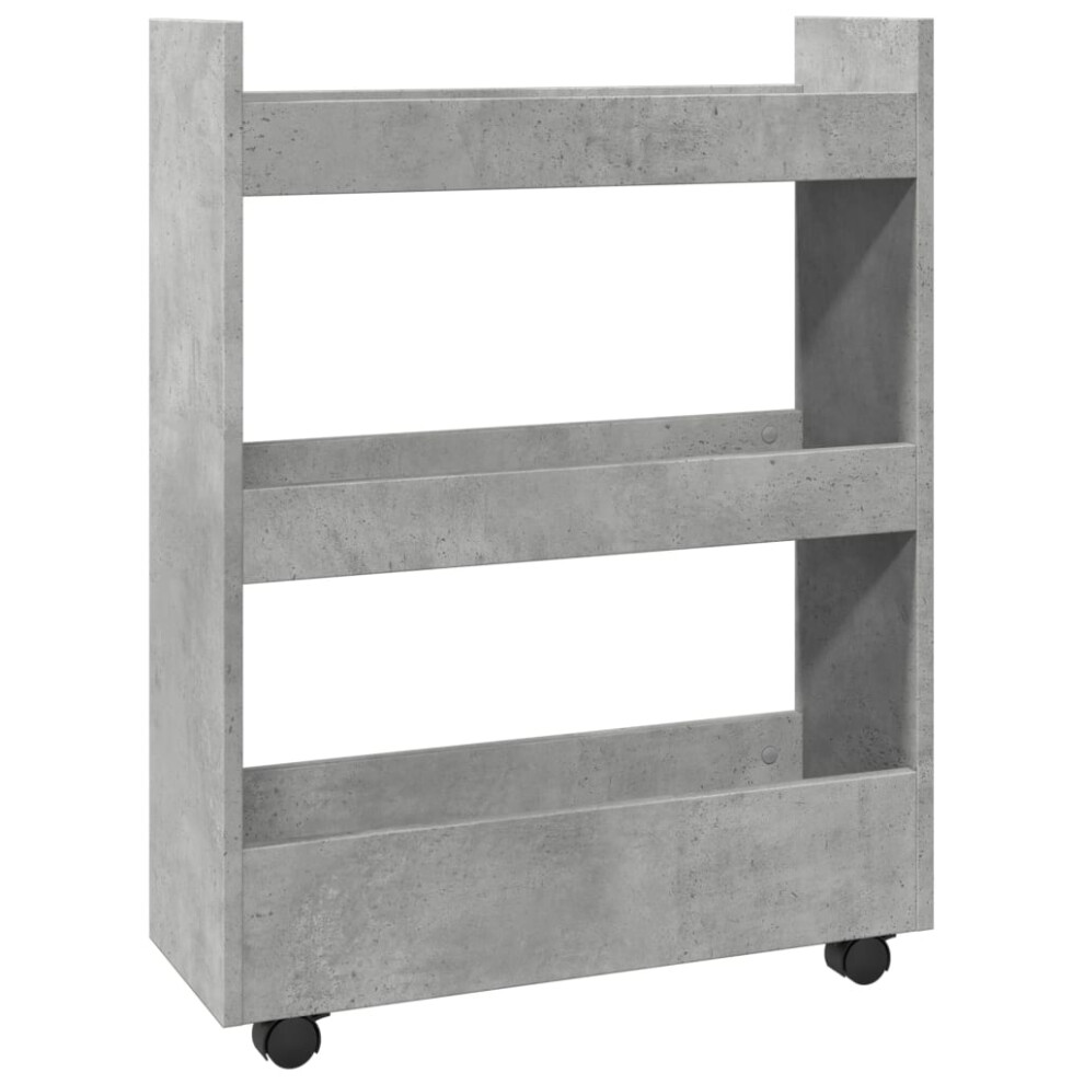 (concrete grey) vidaXL Narrow Storage Trolley 3 Tier Bookcase Rolling Cart Engineered Wood