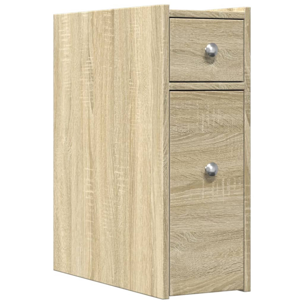 (sonoma oak) vidaXL Narrow Bathroom Cupboard with Wheels Cabinet Engineered Wood