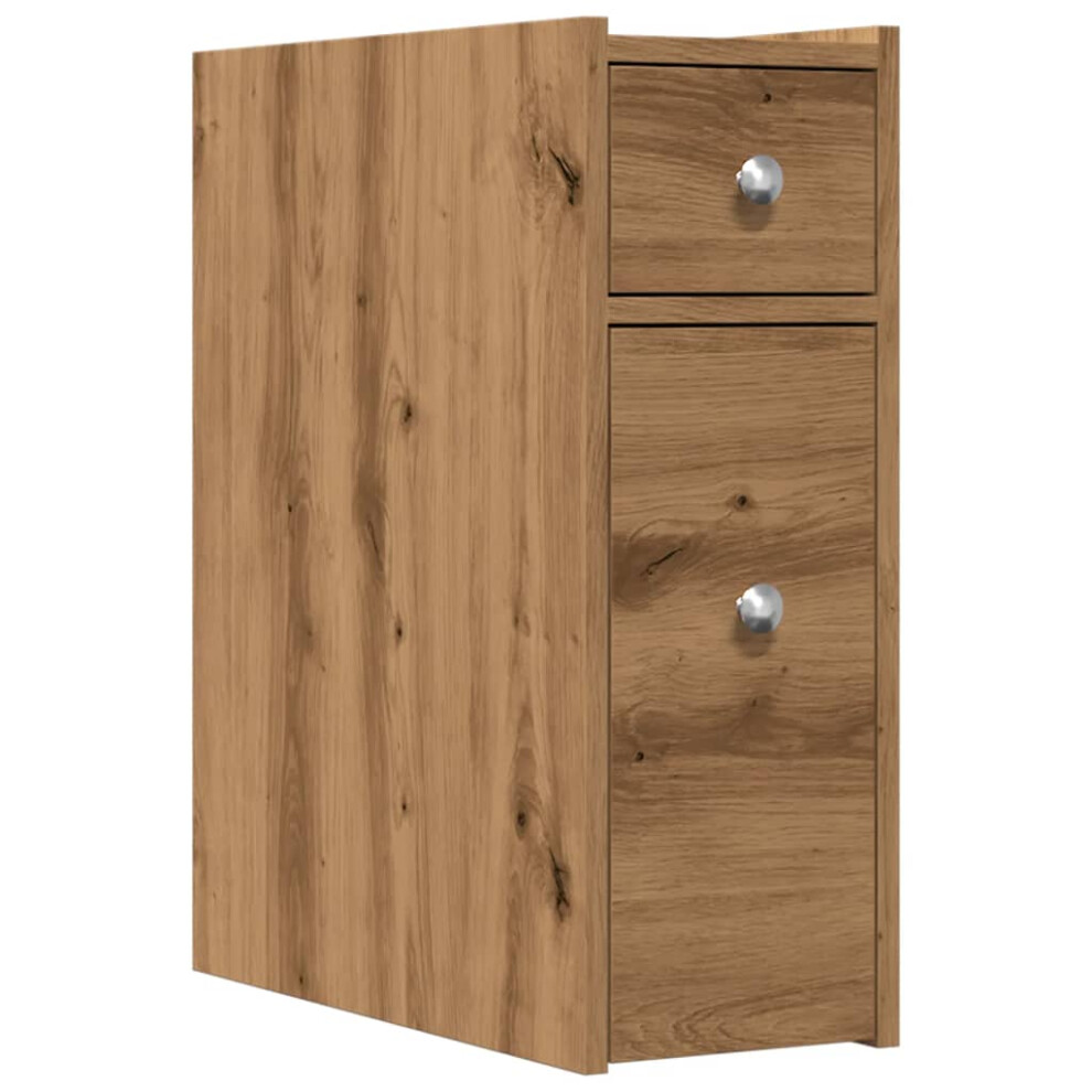 (artisian oak) vidaXL Narrow Bathroom Cupboard with Wheels Cabinet Engineered Wood