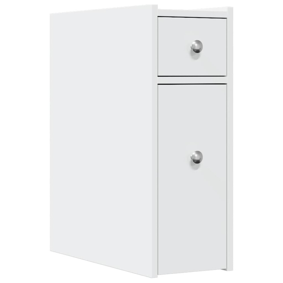 (white) vidaXL Narrow Bathroom Cupboard with Wheels Cabinet Engineered Wood