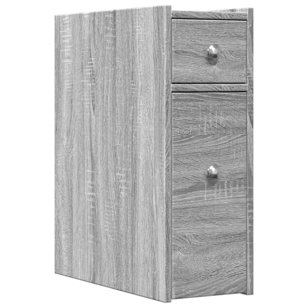 (grey sonoma) vidaXL Narrow Bathroom Cupboard with Wheels Cabinet Engineered Wood