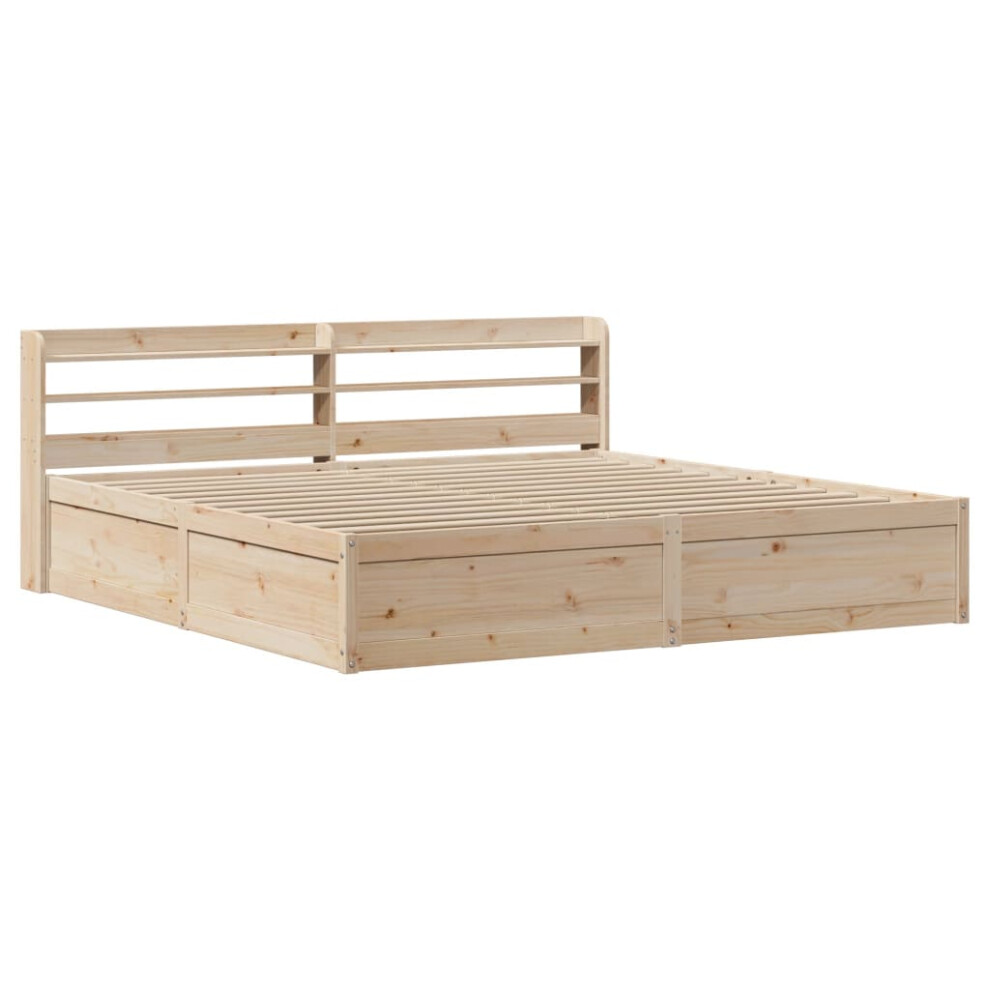 (natural, 200 X 200 cm) vidaXL Bed Frame With Headboard Bed Base Solid Wood Pine