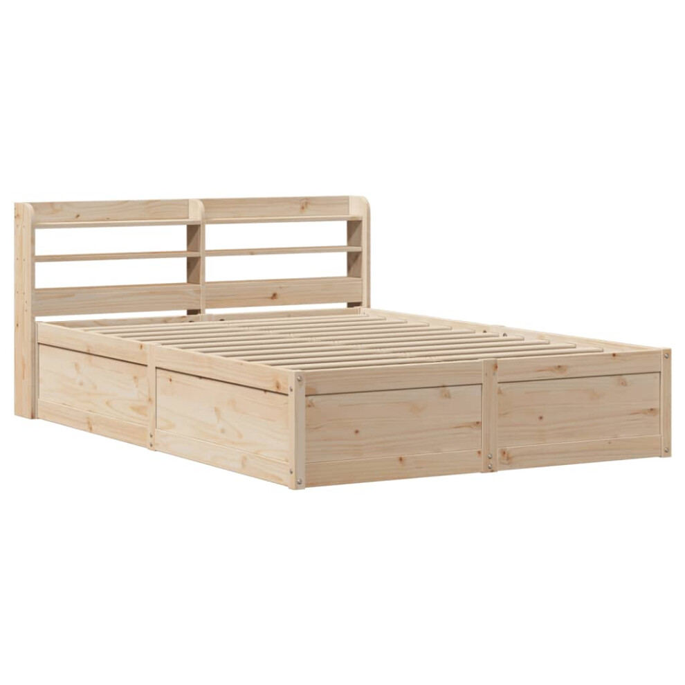 (natural, 150 x 200 cm) vidaXL Bed Frame with Headboard Bed Base Solid Wood Pine