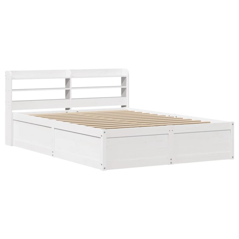 Vidaxl (, 150 X 200 Cm) Bed Frame With Headboard Bed Base Solid Wood Pine White