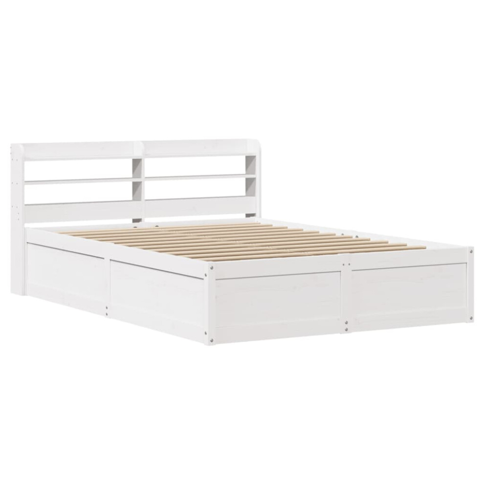 (white, 140 x 200 cm) vidaXL Bed Frame with Headboard Bed Base Solid Wood Pine