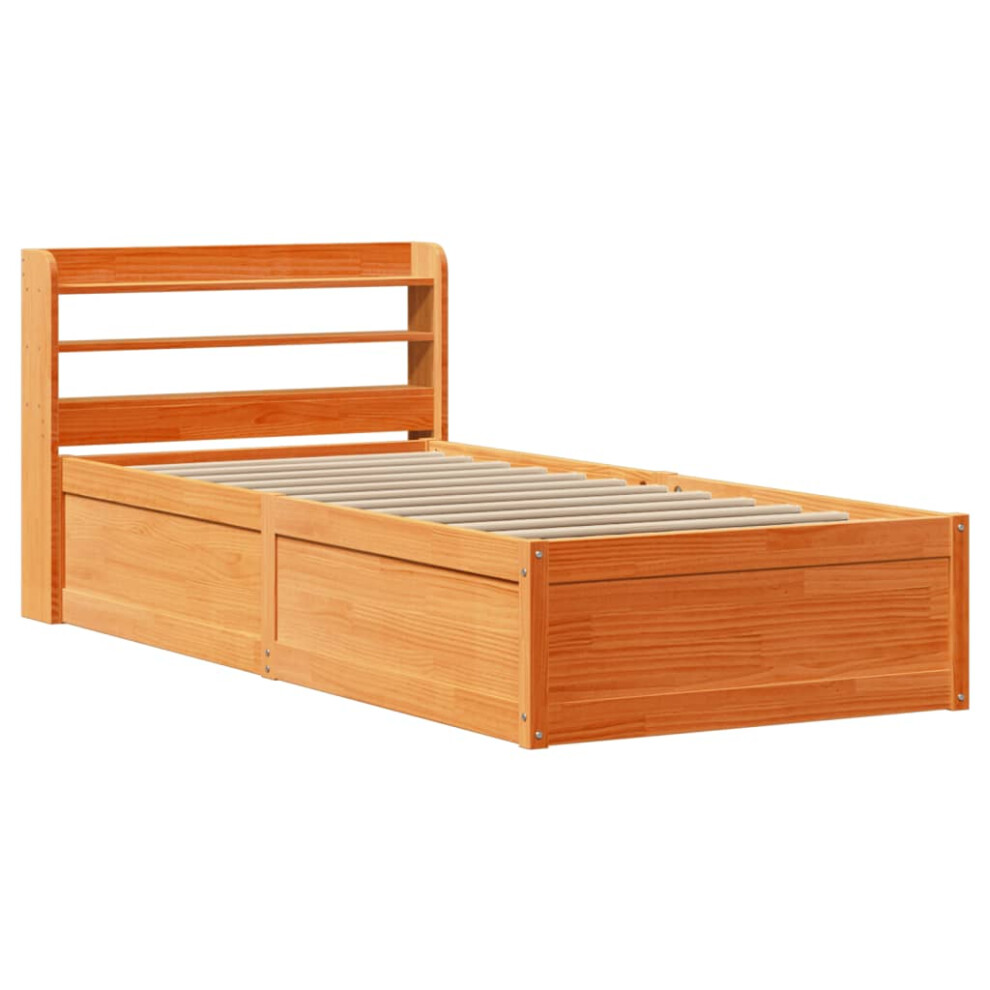 Vidaxl (Wax Brown, 100 X 200 Cm) Bed Frame With Headboard Bed Base Solid Wood Pine