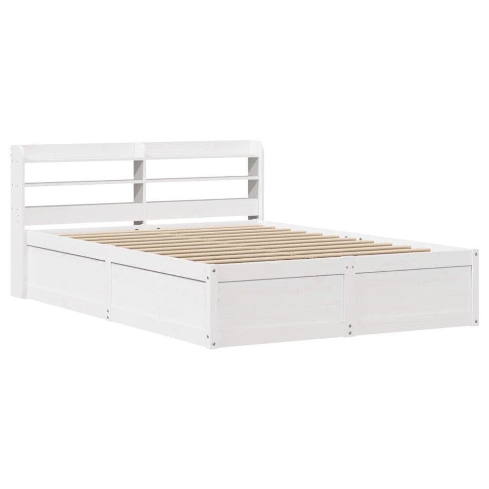 Vidaxl (White, 140 X 190 Cm) Bed Frame With Headboard Bed Base Solid Wood Pine