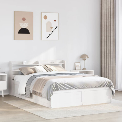 VidaXL (white, 135 x 190 cm) vidaXL Bed Frame with Headboard Bed Base Solid Wood Pine 2