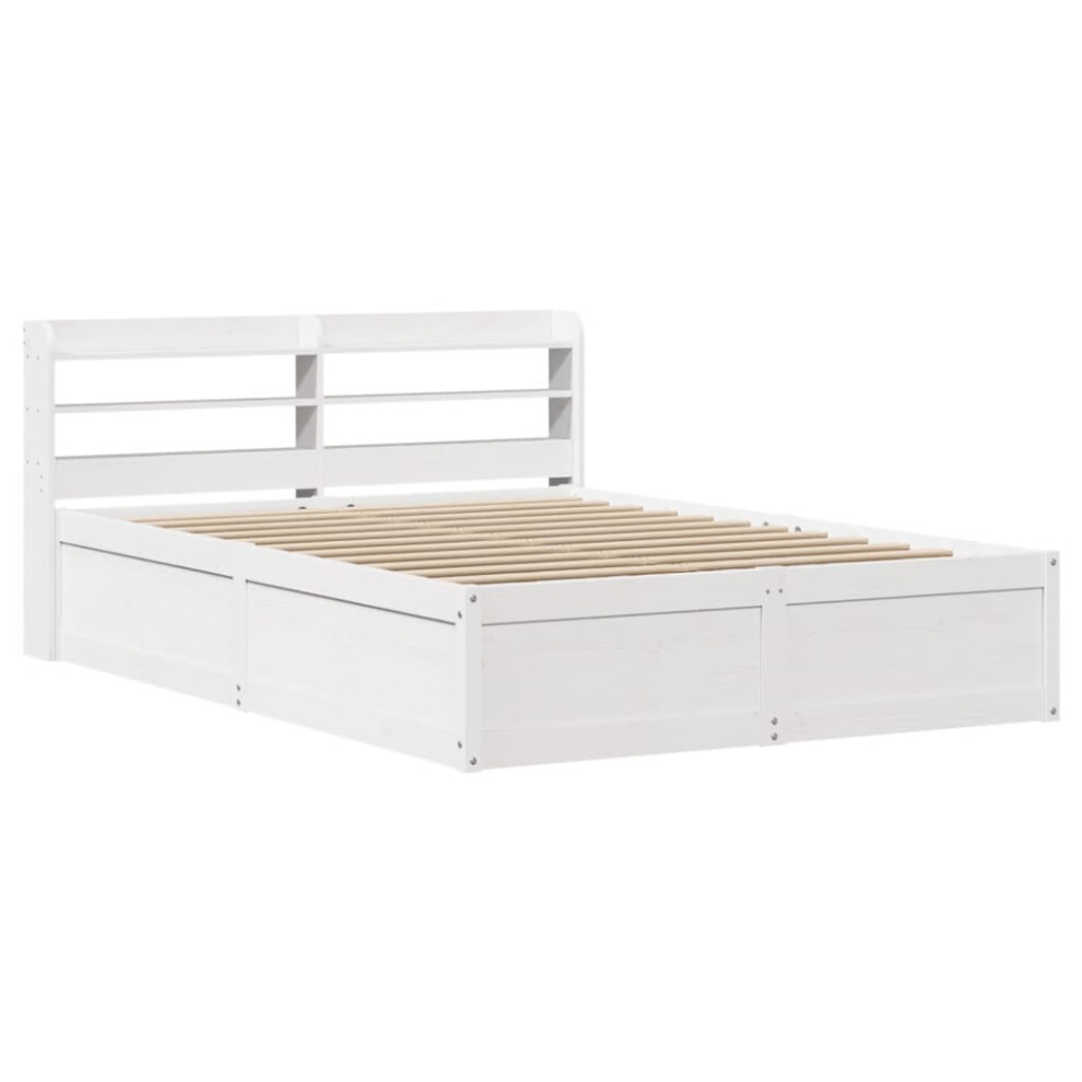 (white, 135 x 190 cm) vidaXL Bed Frame with Headboard Bed Base Solid Wood Pine