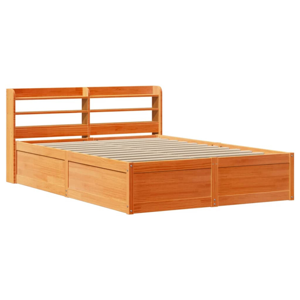 (wax brown, 135 x 190 cm) vidaXL Bed Frame with Headboard Bed Base Solid Wood Pine