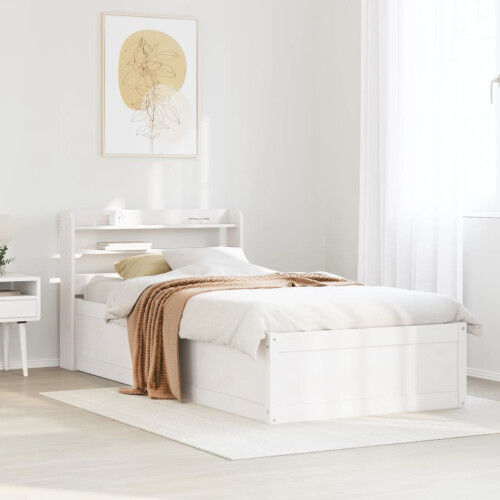 VidaXL (white, 90 x 190 cm) vidaXL Bed Frame with Headboard Bed Base Solid Wood Pine 2