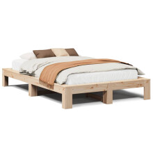 (natural, 135 x 190 cm) vidaXL Bed Frame without Mattress Bed Base Solid Wood Pine