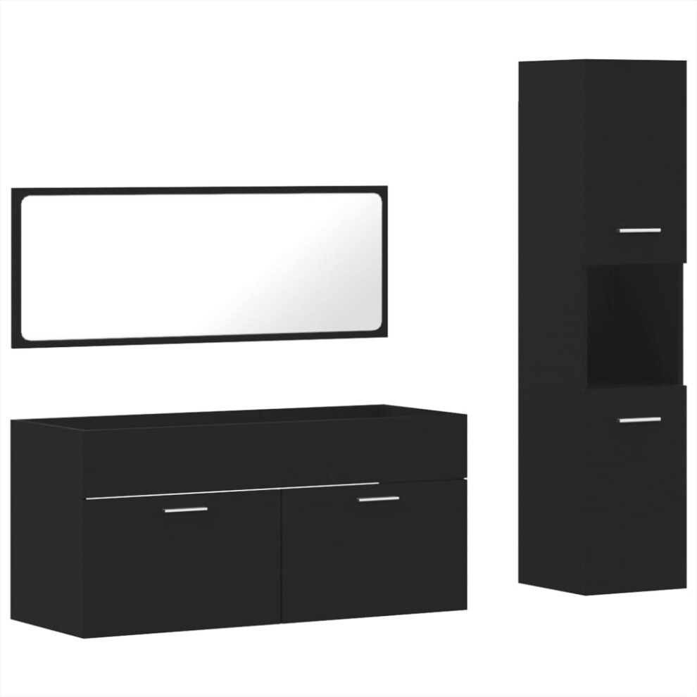 (black) vidaXL Bathroom Furniture Set 3 Piece Storage Cabinet Cupboard Engineered Wood