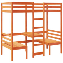 vidaXL Hochbett mit Schreibtisch & Stühlen Braun 90x190 cm Kiefernholz