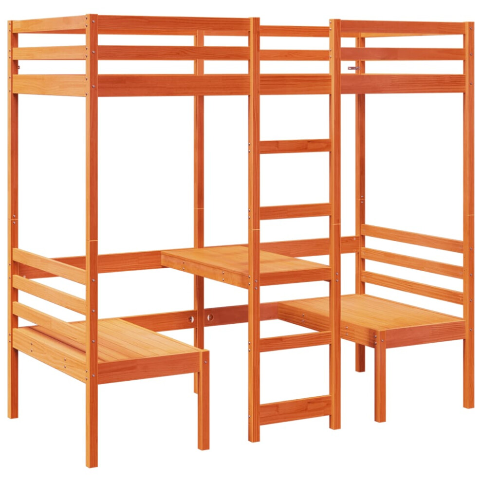 Vidaxl (Wax Brown, 90 X 190Cm Cm) Loft Bed Frame With Desk And Chairs Children's Bunk Bed Solid Wood Pine