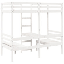 vidaXL Hochbett mit Schreibtisch & Stühlen Weiß 90x200 cm Kiefernholz