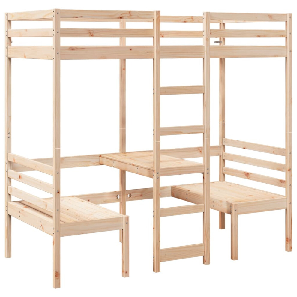 Vidaxl (Natural, 80 X 200 Cm) Loft Bed Frame With Desk And Chairs Children's Bunk Bed Solid Wood Pine