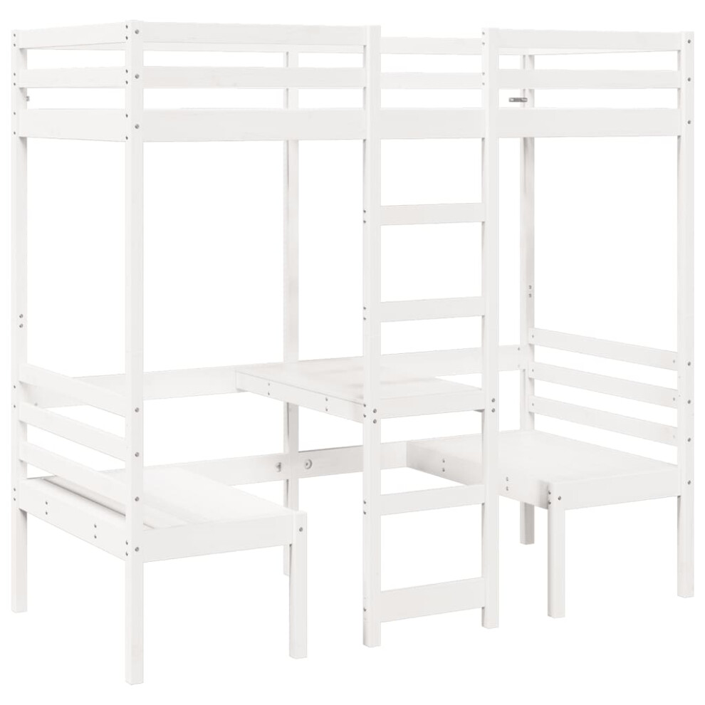 Vidaxl (White, 90 X 190Cm Cm) Loft Bed Frame With Desk And Chairs Children's Bunk Bed Solid Wood Pine