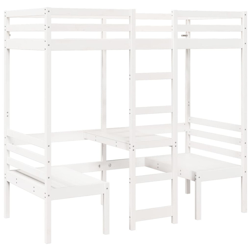 Vidaxl (White, 80 X 200 Cm) Loft Bed Frame With Desk And Chairs Children's Bunk Bed Solid Wood Pine