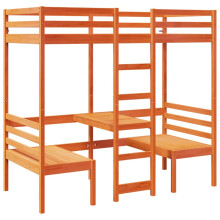 vidaXL Hochbett mit Schreibtisch & Stühlen Braun 90x200 cm Kiefernholz