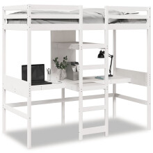 vidaXL Hochbett ohne Matratze Weiß 75x190 cm Massivholz Kiefer