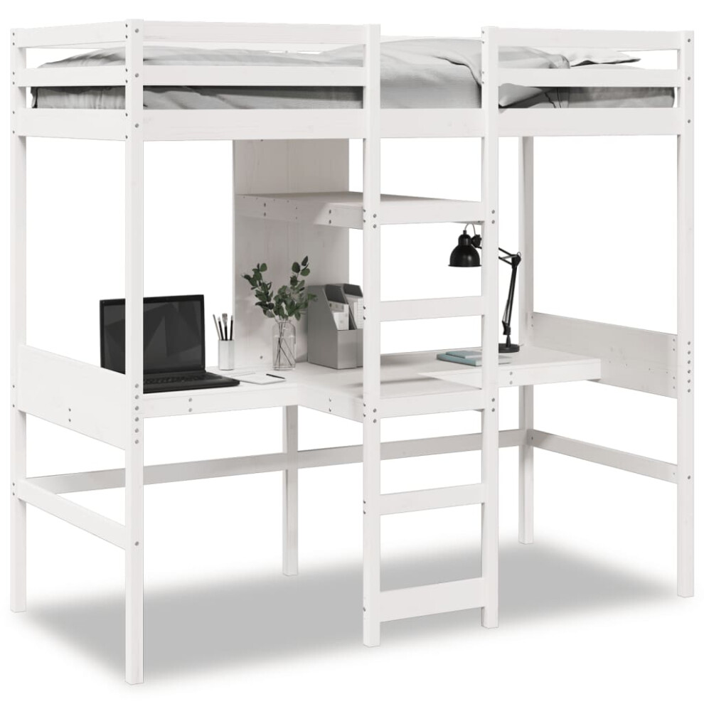 Vidaxl (White, 75 X 190 Cm) Loft Bed Frame Without Mattress Children's Bunk Bed Solid Wood Pine