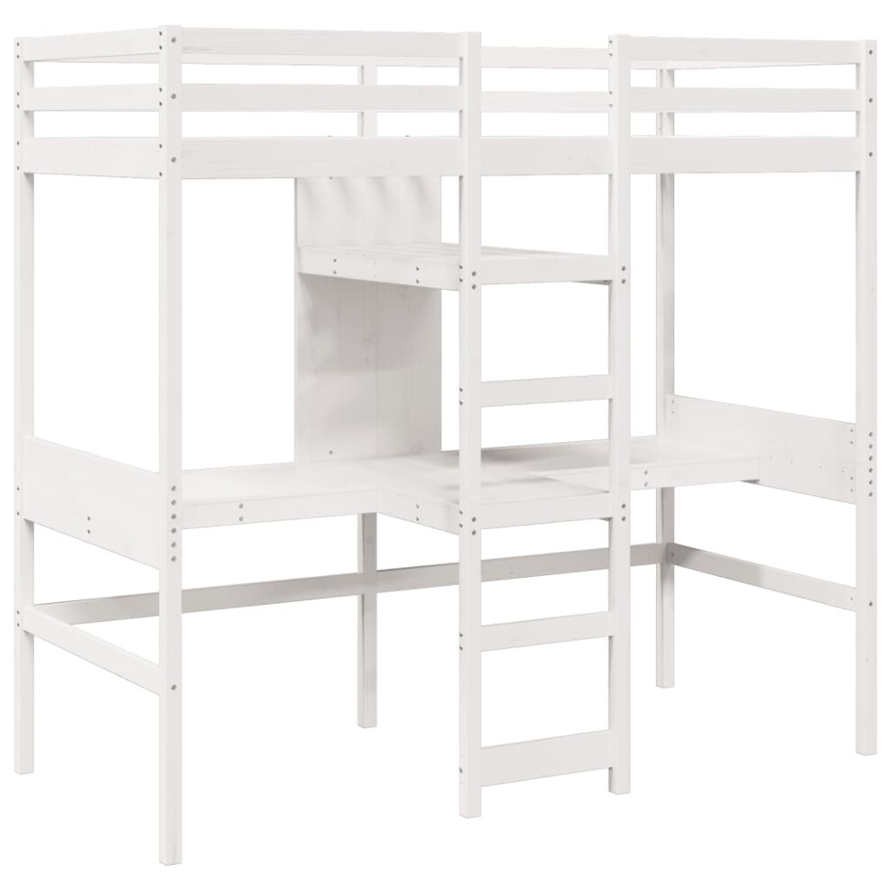 (white, 90 X 200 cm) vidaXL Loft Bed Frame Without Mattress Children's Bunk Bed Solid Wood Pine