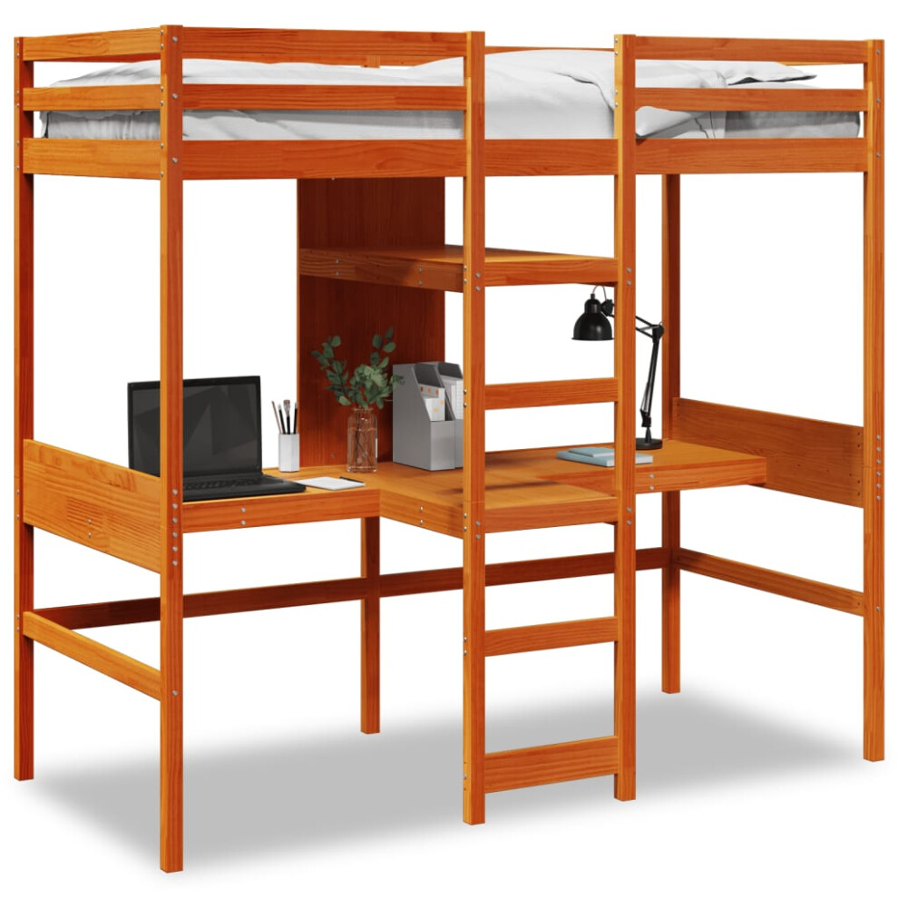 Vidaxl (Wax Brown, 80 X 200 Cm) Loft Bed Frame Without Mattress Children's Bunk Bed Solid Wood Pine
